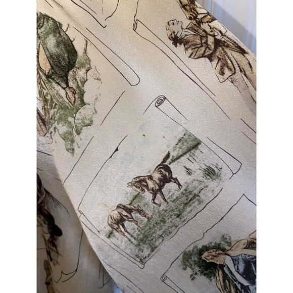 Vintage Ishyu Shirt Womens 12 Cream Silk Equestrian Horse Print Button Front 90s - Picture 10 of 15